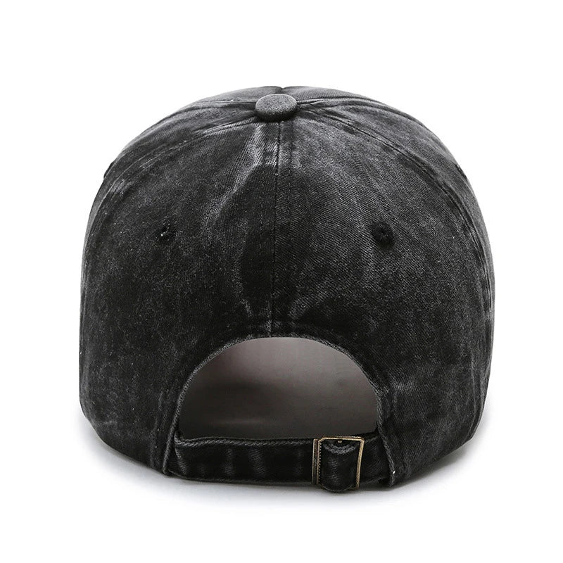 Rock Letters Embroidered Patch Ripped Brushed Washed Distressed Design Style Baseball Cap