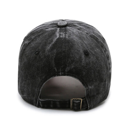 Rock Letters Embroidered Patch Ripped Brushed Washed Distressed Design Style Baseball Cap