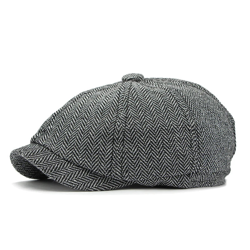 Twill Flat Cap For Men Women Herringbone Newsboy Caps British Style Octagonal Hat