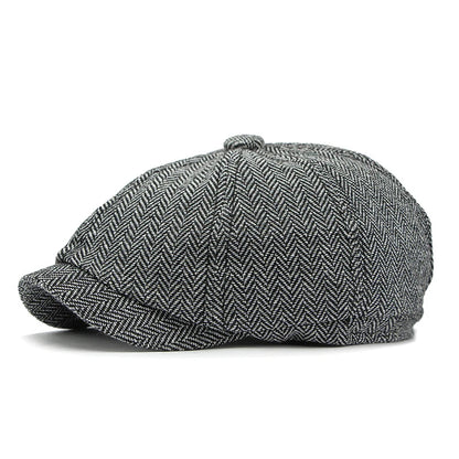 Twill Flat Cap For Men Women Herringbone Newsboy Caps British Style Octagonal Hat