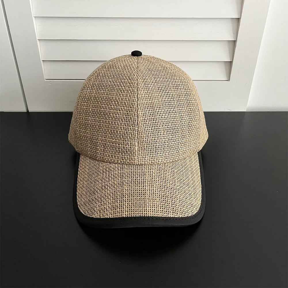 Straw Woven Baseball Cap Men Women Summer Breathable Peaked Sun Hat