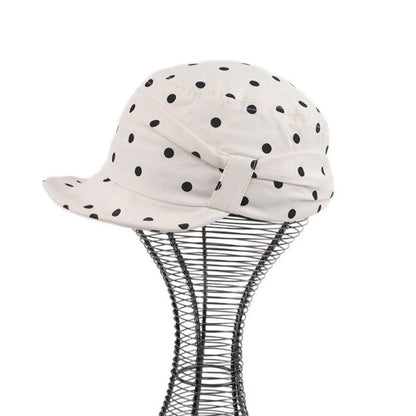 Dot-Patterned Equestrian Hat With Brim English-Style Black And White Beret