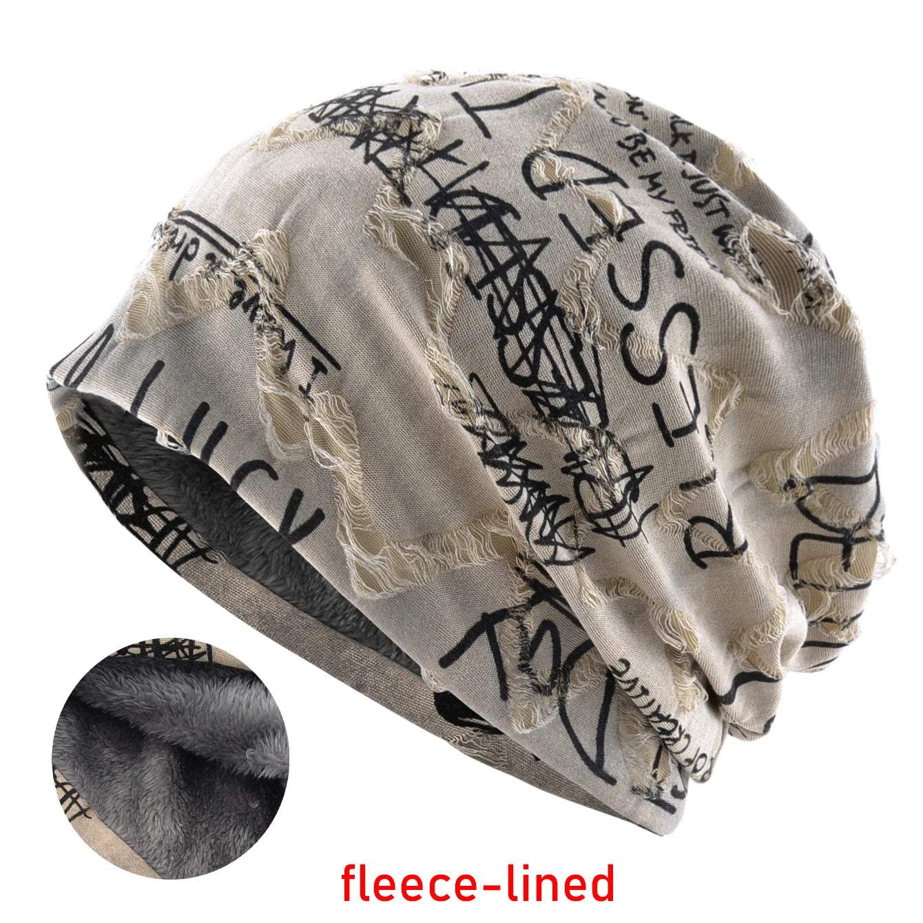 Letter Print Beanie Hats For Women Men Vintage Distressed Cracked Design Wasteland Style