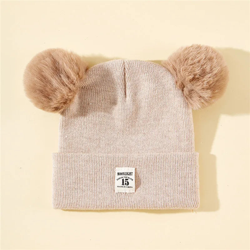 Autumn Winter Baby Warm Knitted Hats With Pom Kids Knit Beanie Hat Solid Color Children Hat