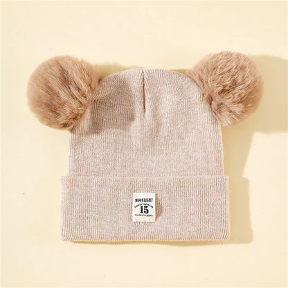 Autumn Winter Baby Warm Knitted Hats With Pom Kids Knit Beanie Hat Solid Color Children Hat