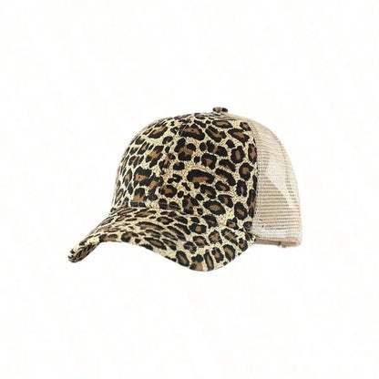 Leopard Print High Ponytail Baseball Cap Curved Brim Fedora Style Hat