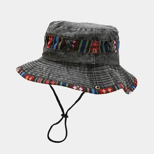 Cotton National Wind Solid Color Bucket Hat Outdoor Travel Sun Cap For Men And Women