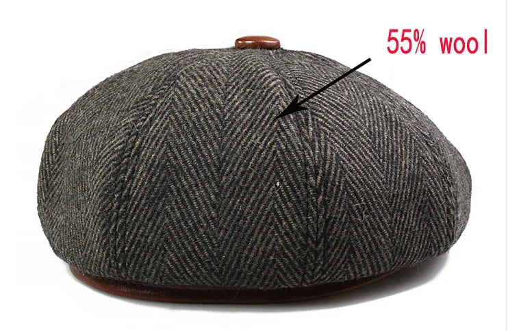 Men Street Bonnet 55% Wool Beret Sheepskin Camel/Grey Male Thin Hats