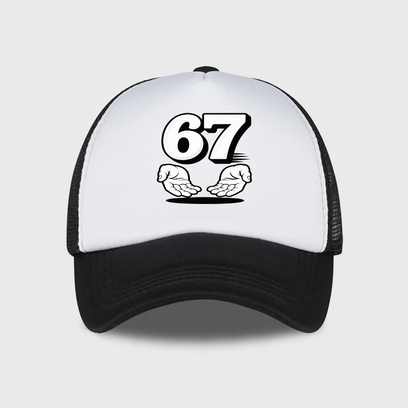 Number 67 Cartoon Handprint Sponge Mesh Cap baseball Caps