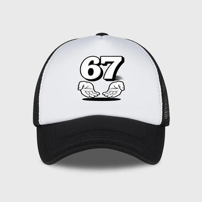 Number 67 Cartoon Handprint Sponge Mesh Cap baseball Caps