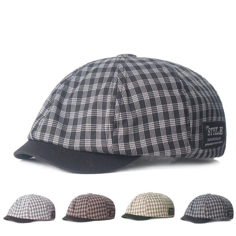 Plaid Cotton Octagonal Cap Literary Youth Women's Painter Hat