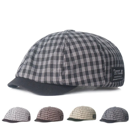 Plaid Cotton Octagonal Cap Literary Youth Women's Painter Hat