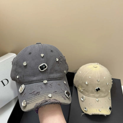 Luxury Rhinestone Hole Cotton Washed Baseball Cap