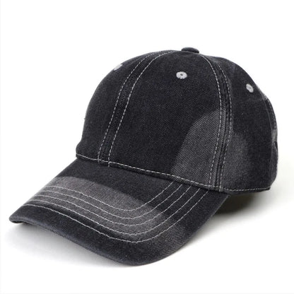 Retro Faded Denim Baseball Cap Washed Cotton Distressed Adjustable