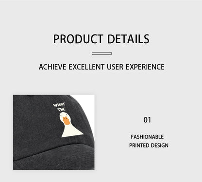 Washed Baseball Cap With What The Duck Print  Adjustable Curved Brim Dad Hat For Casual Streetwear & Daily