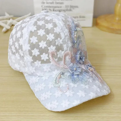 Unisex Lace Flower Embroidery Breathable Baseball Net Caps