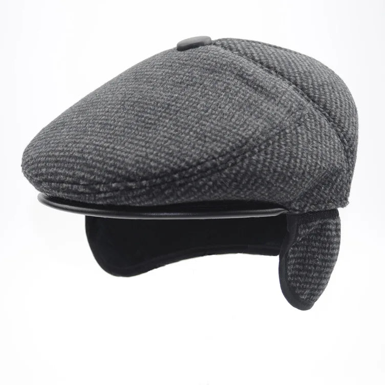 Men Middle-Aged Solid Hat Autumn And Winter Hats Warm Ear Protectors Senior Hat