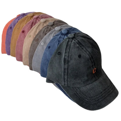 Unisex Washed Cotton Cap Letter C Embroidery Baseball Cap For Men Women