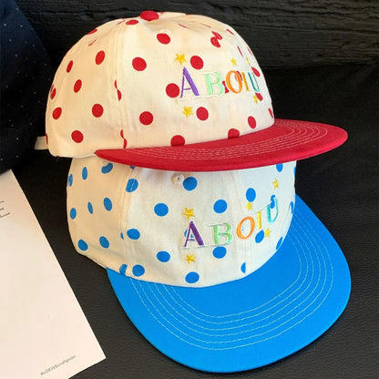 Korean Polka Dot Letter Embroidery Color Blocking Flat Brim Hip Hop Hat for Men and Women