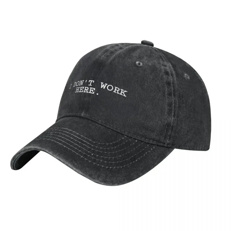 I Don't Work Here Slogan Baseball Cap Cotton Distressed Washed Hat