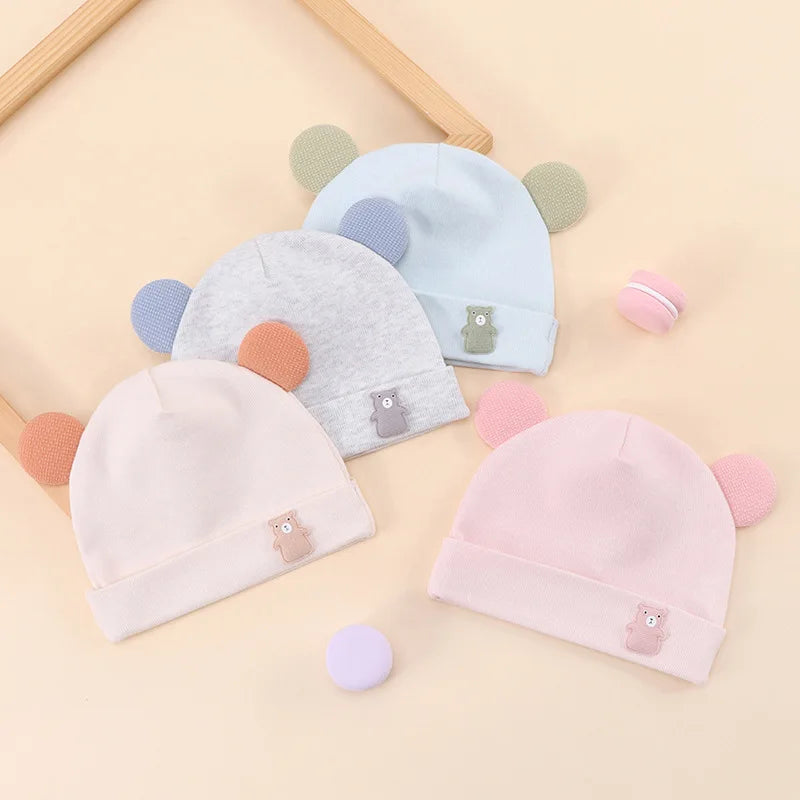 Cartoon Cute Solid Color Baby Beanies Spring Autumn Cotton Soft Head