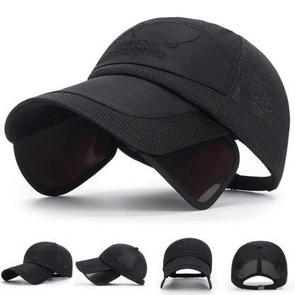 Adjustable Sun Visor Hat Retractable Brim Fishing Cap Quick-Drying Breathable Mesh