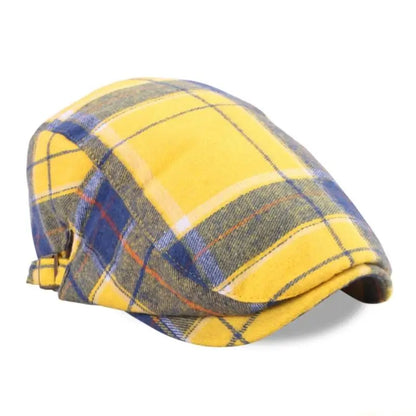 Fashionable Plaided Cap Soft Cotton Fabric British Vintage Hat