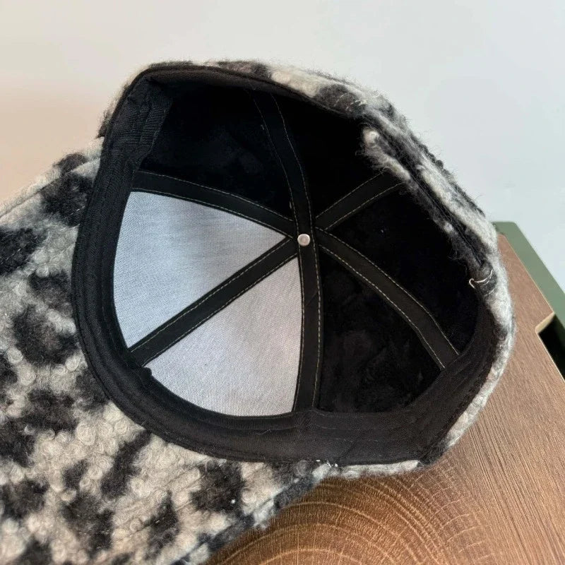 Leopard Print Plush Baseball Cap Unisex Warm Head Hat