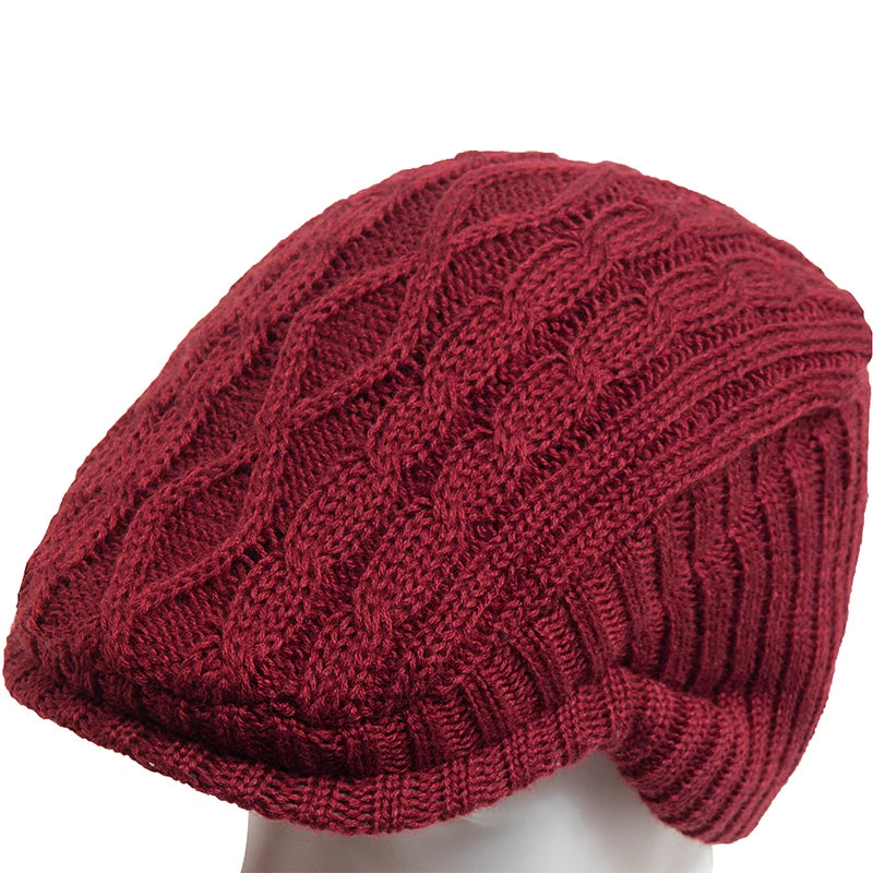 Men Women Knitted Hat With Earflaps Beret Autumn Winter Thickened Warm Berets