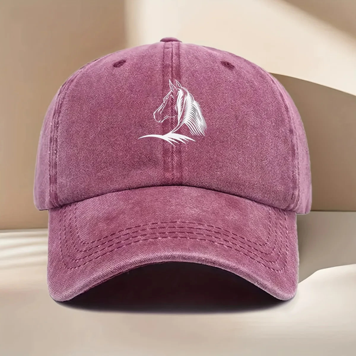 Women's Horse Print Baseball Cap, Elegant Horse Head Design, Durable Textile Fabric