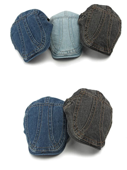 Japanese-Style Denim Newsboy Cap For Men Fashion Retro Hat Versatile Korean-Style Beret