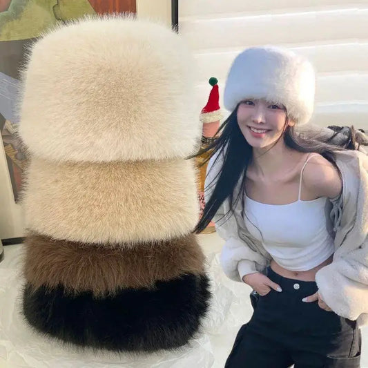 New Fluffy Fur Women's Winter Hat Winter Snow Ski Cap Female Faux Fur Thick Warm