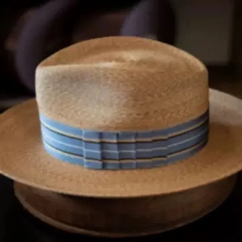 New Fedora Straw Hat With Wide Striped Band, Woven Sun Hat