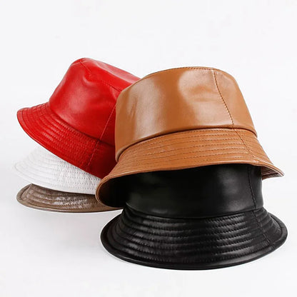 Spring/Winter Japanese Korean Unisex Genuine Leather Bucket Hats