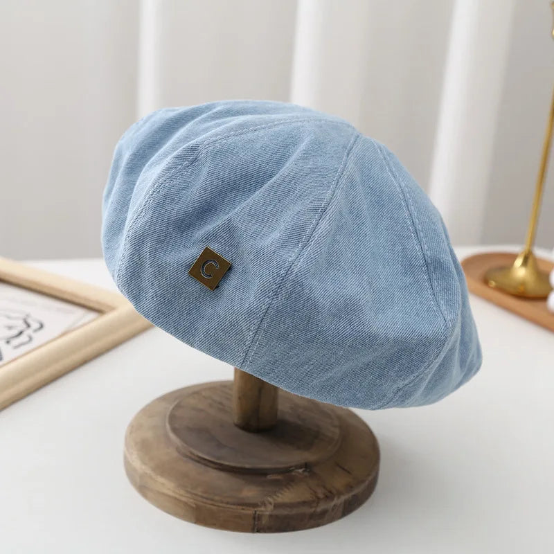 Women's Denim Beret Hat Jeans Berets Painter Hats Spring Beanie Hat