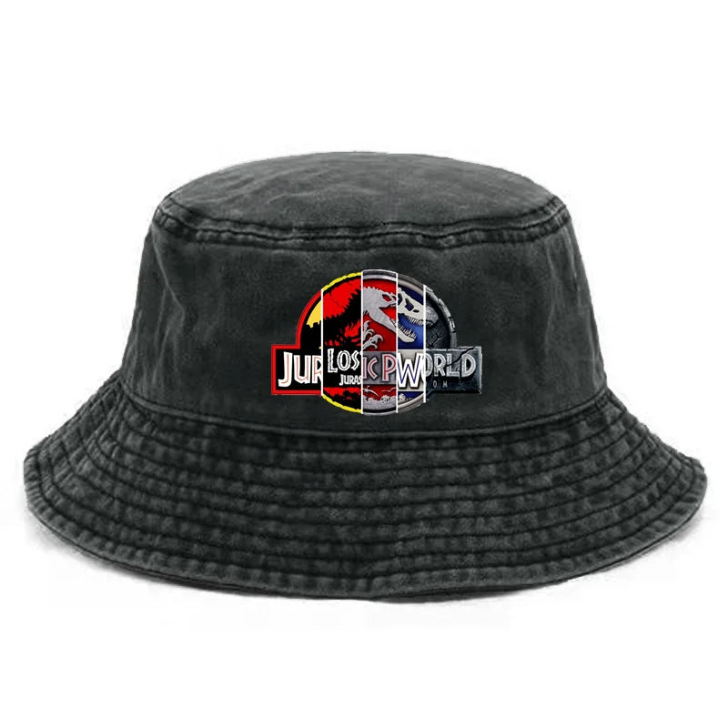 Jurassic Park Bucket Cap Distressed Hats Cap Dinosaur Men Retro Outdoor Summer