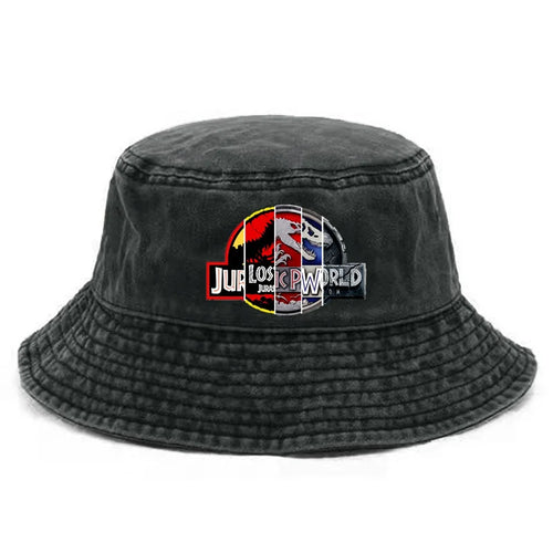 Jurassic Park Bucket Cap Distressed Hats Cap Dinosaur Men Retro Outdoor Summer