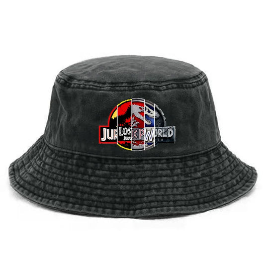 Jurassic Park Bucket Cap Distressed Hats Cap Dinosaur Men Retro Outdoor Summer
