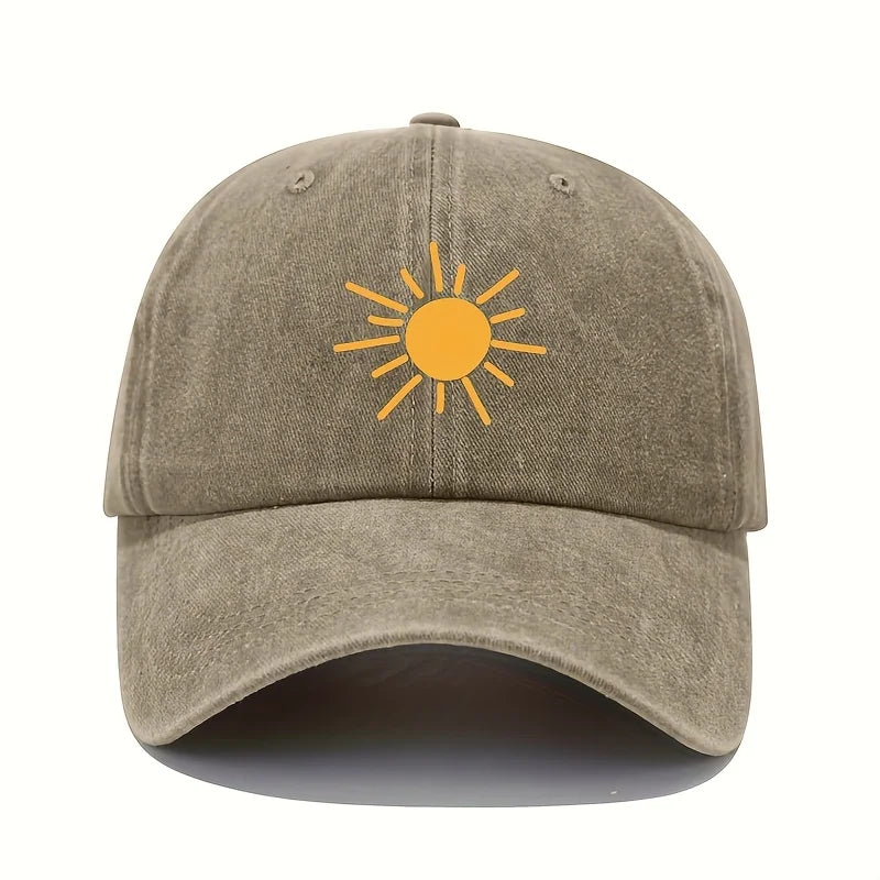 Golden Sun Print Baseball cCap Retro Lightweight Washed Cap for Both Men and Women