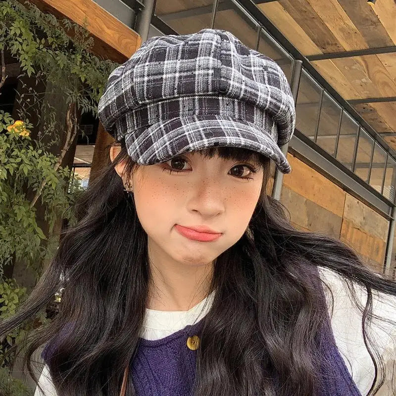 Hot Sale Retro Contrasting Color Plaid Berets For Women