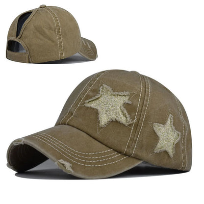 Macaron Color Series Fringed Glitter Star Patch Baseball Cap