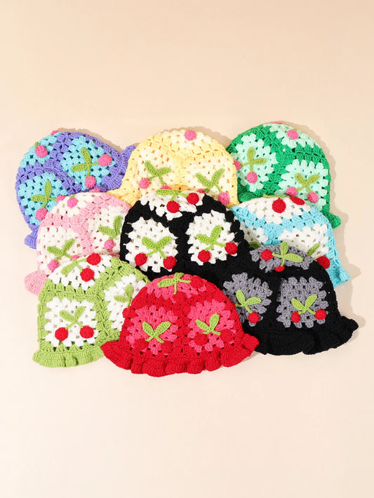 Retro Cherry Handmade Crochet Bucket Hat