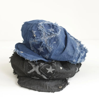 Y2k Rough Edge Star Design Denim Berets Caps
