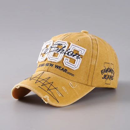 1985 Embroidery Ripped Baseball Cap Washed Distressed Patch Adjustable