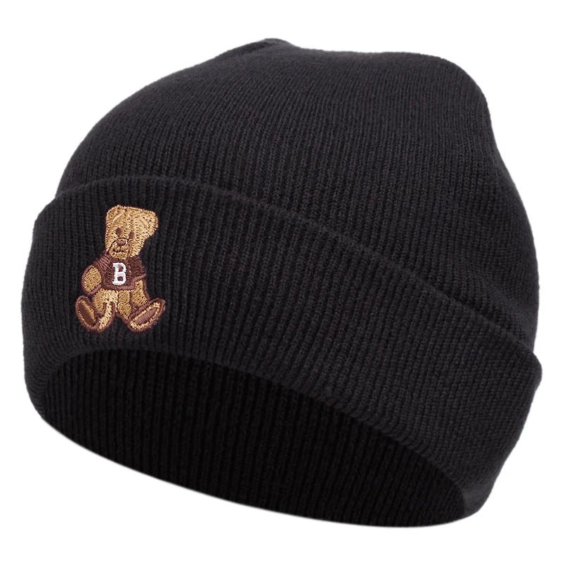 Little Bear Knitted Hat, Bean Hat, Outdoor Winter Hat Embroidered Ski Hat