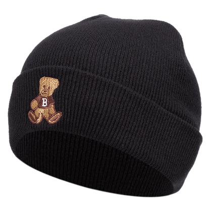 Little Bear Knitted Hat, Bean Hat, Outdoor Winter Hat Embroidered Ski Hat