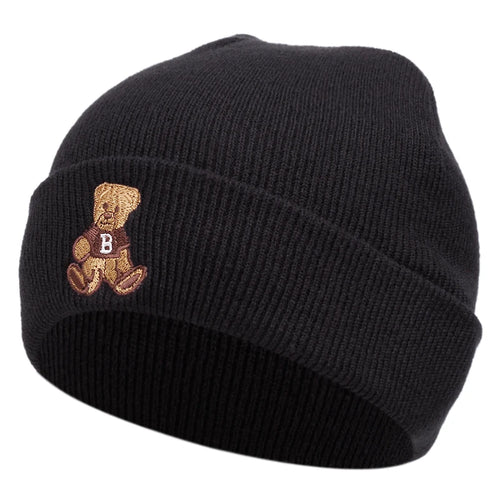 Little Bear Knitted Hat, Bean Hat, Outdoor Winter Hat Embroidered Ski Hat