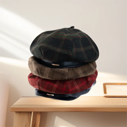 Retro British Plaid Beret Hat Women's Autumn Winter