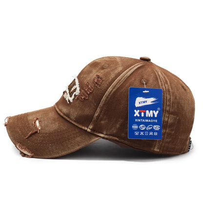 Letter New York Broken Hole Baseball Cap Washed Cotton
