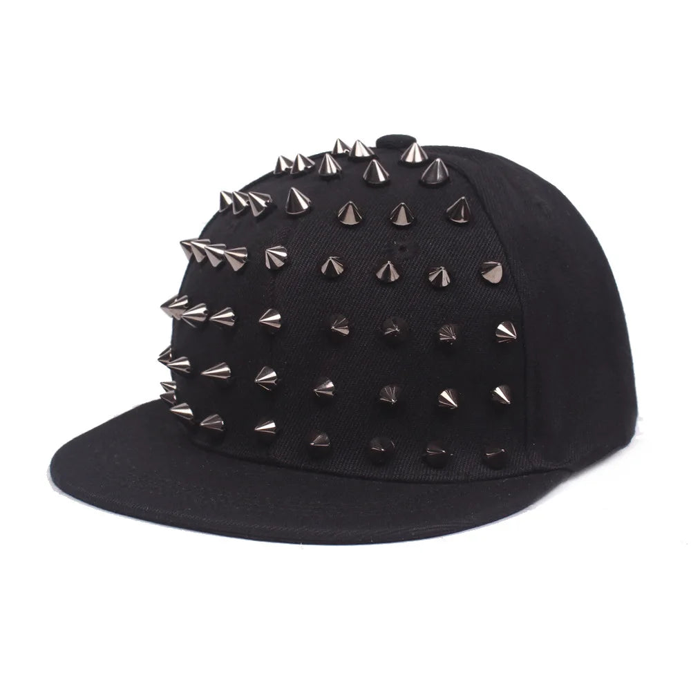 Men and Women's Rivet Flat Hat, Punk Rock, Hip Hop Stud Snapback Caps, Male, Female, Youth, Teenagers, Boys, Girls